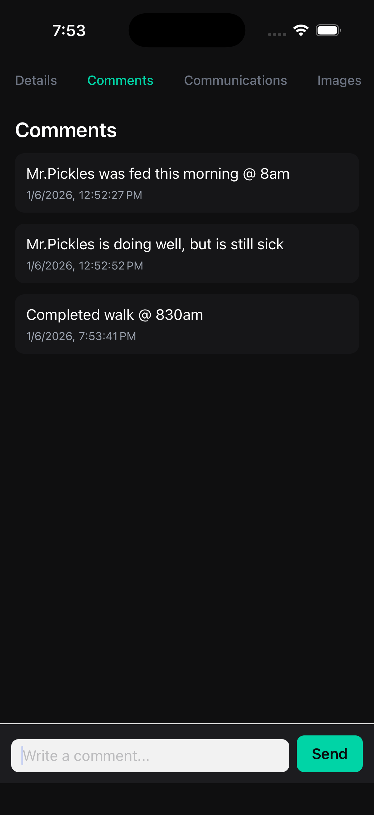 Client Updates Screenshot
